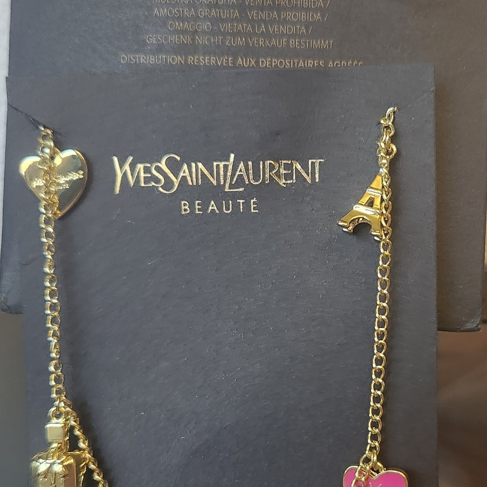 Yves Saint Laurent Gold Bracelet with Pink Heart and Eiffel Tower Charms - Picture 3 of 4